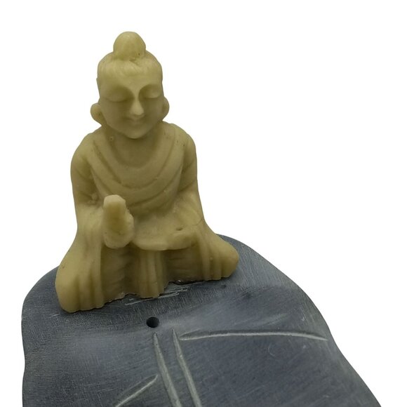 Hand Carved Buddha Incense Stick Holder Leaf Design Resin Stone Made In India - Picture 6 of 8